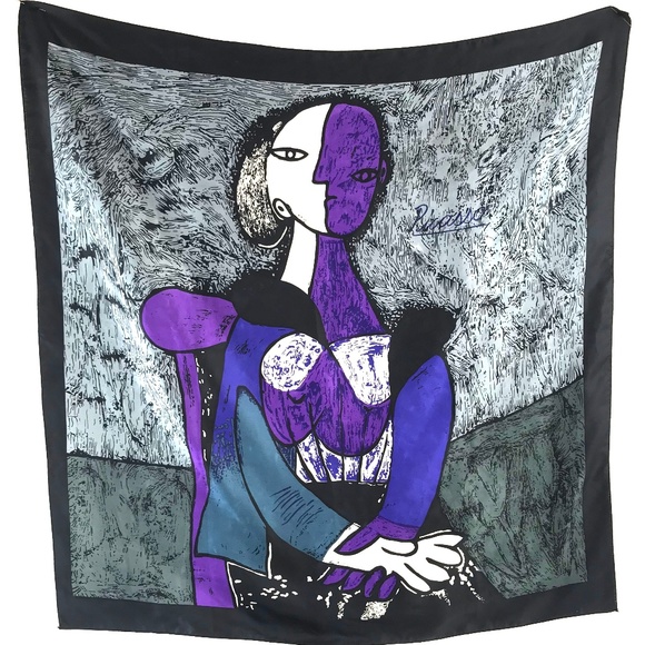 Vintage Accessories - EUC Picasso Print Large Satin Scarf 36x36 Vintage Accessories - EUC Picasso Print Large Satin Scarf 36x36